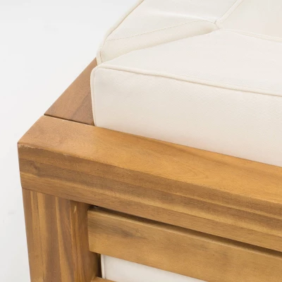 2pk Oana Outdoor Acacia Wood Left Arm Loveseat & Coffee Table With Cushion Teak/Beige - Christopher Knight Home 4 2pk Oana Outdoor Acacia Wood Left Arm Loveseat & Coffee Table With Cushion Teak/Beige - Christopher Knight Home - Image 2