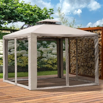 Outsunny 10' X 10' Patio Gazebo Outdoor Canopy Shelter With 2-Tier Roof And Netting, Steel Frame For Garden, Lawn, Backyard And Deck 4 Outsunny 10' X 10' Patio Gazebo Outdoor Canopy Shelter With 2-Tier Roof And Netting, Steel Frame For Garden, Lawn, Backyard And Deck - Image 2