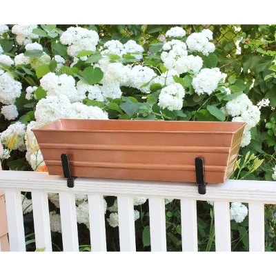 ACHLA Designs 22" Wide Rectangular Galvanized Steel Planter Box With Rail Brackets Copper Plated 3 ACHLA Designs 22" Wide Rectangular Galvanized Steel Planter Box With Rail Brackets Copper Plated
