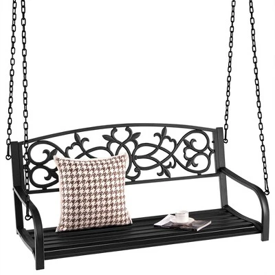 Costway 2-Person Metal Outdoor Porch Swing Hanging Patio Bench 485 Lbs Capacity BlackBrown 3 Costway 2-Person Metal Outdoor Porch Swing Hanging Patio Bench 485 Lbs Capacity BlackBrown