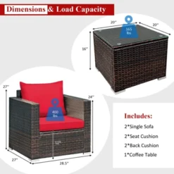 Costway 3PCS Patio Rattan Furniture Set Conversation Sofa Cushioned TurquoiseRed -Sunnydaze Decor Store GUEST 7c8d78fa 3cd3 4dcb acf6 558221e67c35