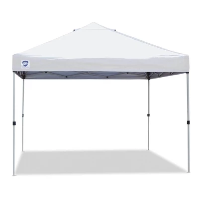 Z-Shade Angled Leg Canopy Tent With Push Button Locking System And 4 Pack Of 5 Pound Plastic Concrete Filled Leg Weight Plates, White 3 Z-Shade Angled Leg Canopy Tent With Push Button Locking System And 4 Pack Of 5 Pound Plastic Concrete Filled Leg Weight Plates, White