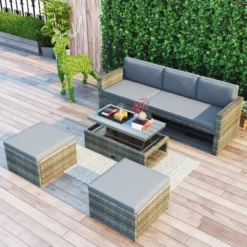 4pc Outdoor Wicker Conversation Sectional Set With Cushions - Gray - GODEER 23 4pc Outdoor Wicker Conversation Sectional Set With Cushions - Gray - GODEER -Sunnydaze Decor Store GUEST 7dba81e3 4934 4c00 8cc6 8ff1cb0cc0e4