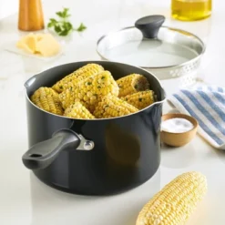 Farberware Reliance Pro 3qt Nonstick Ceramic Covered Straining Saucepan Black/Gray