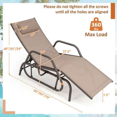 Costway 2PCS Patio Chaise Lounge Glider Recliner Chair Adjustable Sturdy Frame Outdoor 4 Costway 2PCS Patio Chaise Lounge Glider Recliner Chair Adjustable Sturdy Frame Outdoor - Image 2