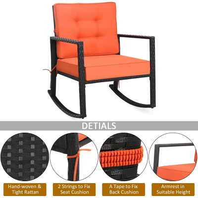 Costway Patio Rattan Rocker Chair Outdoor Glider Wicker Rocking Chair Cushion Lawn Deck 5 Costway Patio Rattan Rocker Chair Outdoor Glider Wicker Rocking Chair Cushion Lawn Deck - Image 3