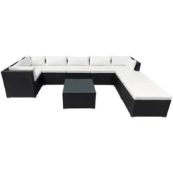 9pc Wicker Patio Set With Cushions - Black/Beige - GODEER -Sunnydaze Decor Store GUEST 7f452318 6534 492d 998c 777fc6b3a464