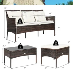 Tangkula 3 PCS Patio Furniture Set Outdoor All Weather Wicker Conversation Set W/Cushioned Ottoman & Side Table -Sunnydaze Decor Store GUEST 7f5dda1d 1959 4a55 8cf4 83411515ac1b