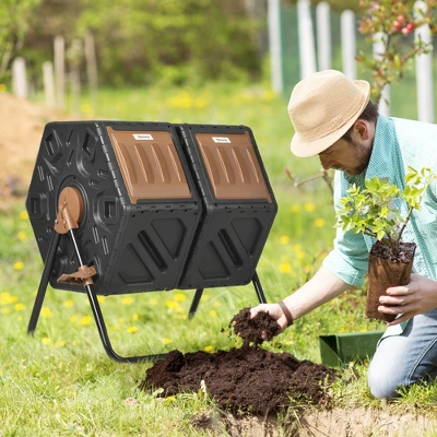 Outsunny Rotating Composter, 34.5 Gallon Dual Chamber Compost Bin With Ventilation Openings And Steel Legs 4 Outsunny Rotating Composter, 34.5 Gallon Dual Chamber Compost Bin With Ventilation Openings And Steel Legs - Image 2