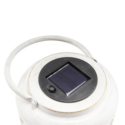 Outdoor Metal Lace Cutout Lantern With Rotating LED Lights Antique White - Alpine Corporation 6 Outdoor Metal Lace Cutout Lantern With Rotating LED Lights Antique White - Alpine Corporation - Image 4