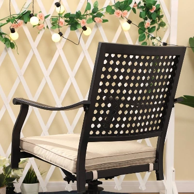 7pc Outdoor Dining Set With Faux Wood Top & Metal Frame & Wrought Iron Chairs - Beige - Captiva Designs 11 7pc Outdoor Dining Set With Faux Wood Top & Metal Frame & Wrought Iron Chairs - Beige - Captiva Designs - Image 9