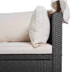 4pc Outdoor Wicker Rectangle Daybed With Canopy & Cushions - Beige - GODEER -Sunnydaze Decor Store GUEST 81ac35cc e5ea 4fd8 9bc2 0d4cae863e81