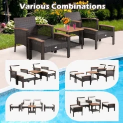 Costway 5PCS Patio Rattan Furniture Set Acacia Wood Table Armrest Cushion Yard 17 Costway 5PCS Patio Rattan Furniture Set Acacia Wood Table Armrest Cushion Yard -Sunnydaze Decor Store GUEST 8208e526 4704 45a1 8399 62a6f71844d9
