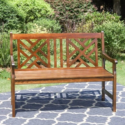 Outdoor Poplar Wood Loveseat Bench - Natural - Captiva Designs 3 Outdoor Poplar Wood Loveseat Bench - Natural - Captiva Designs