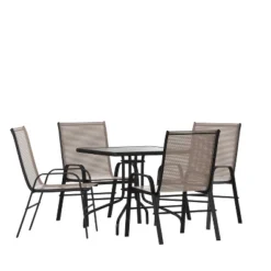 Emma And Oliver Five Piece Patio Dining Set - Square Table With Powder Coated Frame And Tempered Glass Top & 4 Flex Comfort Stack Chairs -Sunnydaze Decor Store GUEST 8257ae84 85ca 4e2e b4a7 db7d7ebde69f