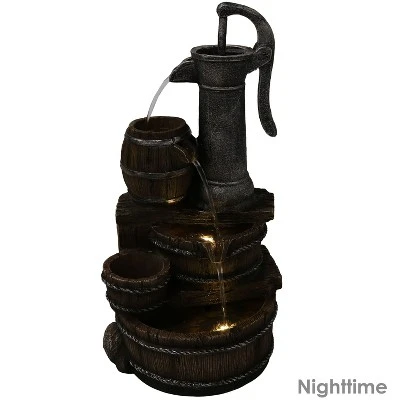 Sunnydaze Decor Sunnydaze 23"H Electric Polyresin Cozy Farmhouse Pump And Tiered Barrels Outdoor Water Fountain With LED Lights 5 Sunnydaze Decor Sunnydaze 23"H Electric Polyresin Cozy Farmhouse Pump And Tiered Barrels Outdoor Water Fountain With LED Lights - Image 3