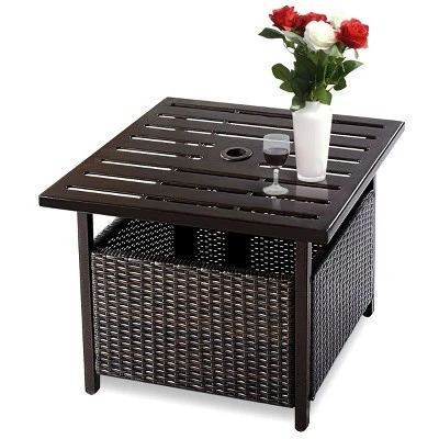 Costway Brown Rattan Wicker Steel Side Table Outdoor Furniture Deck Garden Patio Pool 9 Costway Brown Rattan Wicker Steel Side Table Outdoor Furniture Deck Garden Patio Pool - Image 7