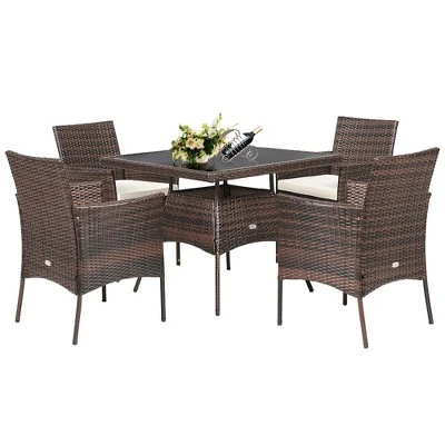 Costway 5PCS Patio Rattan Dining Furniture Set Armrest Sofa Chair Glass Table 11 Costway 5PCS Patio Rattan Dining Furniture Set Armrest Sofa Chair Glass Table - Image 9
