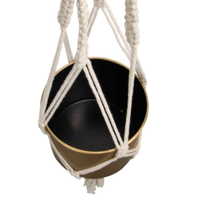 Macrame Hanging Planter With Gold Metal Planter Pot - Foreside Home & Garden 5 Macrame Hanging Planter With Gold Metal Planter Pot - Foreside Home & Garden - Image 3