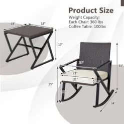 Costway 3PCS Patio Rattan Wicker Rocking Chairs Table Bistro Set Cushioned Rocker Garden -Sunnydaze Decor Store GUEST 844b90a6 48f3 4761 8a70 b7882392d999