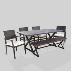 Sherman Oaks 6pc Aluminum/Wicker Patio Dining Set - Brown/White - Christopher Knight Home