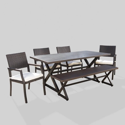 Sherman Oaks 6pc Aluminum/Wicker Patio Dining Set - Brown/White - Christopher Knight Home 3 Sherman Oaks 6pc Aluminum/Wicker Patio Dining Set - Brown/White - Christopher Knight Home