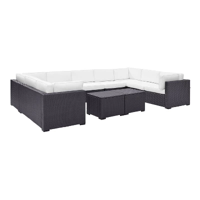 Biscayne 7pc Outdoor Wicker Sectional Set With 2 Coffee Tables & 4 Corner Seats White - Crosley 4 Biscayne 7pc Outdoor Wicker Sectional Set With 2 Coffee Tables & 4 Corner Seats White - Crosley - Image 2