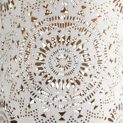 Outdoor Metal Lace Cutout Lantern With Rotating LED Lights Antique White - Alpine Corporation 5 Outdoor Metal Lace Cutout Lantern With Rotating LED Lights Antique White - Alpine Corporation - Image 3