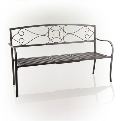Metal Garden Bench With Retractable Table Black - Alpine Corporation 5 Metal Garden Bench With Retractable Table Black - Alpine Corporation - Image 3