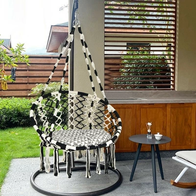 Costway Hanging Hammock Chair With Cushion Macrame Swing Cotton Rope Indoor Outdoor 10 Costway Hanging Hammock Chair With Cushion Macrame Swing Cotton Rope Indoor Outdoor - Image 8