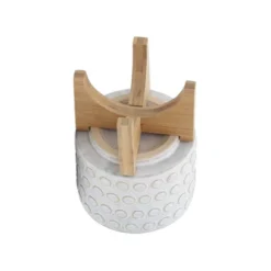 Sagebrook Home 5" Wide Circle Pattern Round Ceramic Planter Pot With Wood Stand -Sunnydaze Decor Store GUEST 8689994c 6e98 4e96 8361 447765ec032d