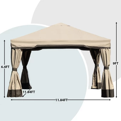 Patio Gazebo Aluminum Outdoor Tent Shelter Canopy With Privacy Curtain And Netting 5 Patio Gazebo Aluminum Outdoor Tent Shelter Canopy With Privacy Curtain And Netting - Image 3
