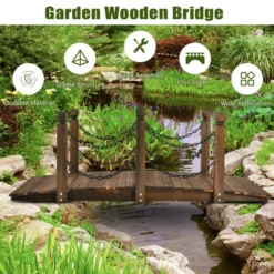 Costway 5 Ft Wooden Garden Bridge Arc Footbridge Stained Finish Walkway W/Rails -Sunnydaze Decor Store GUEST 86f4a14a e0c2 45ff b665 1b9f4142d89c