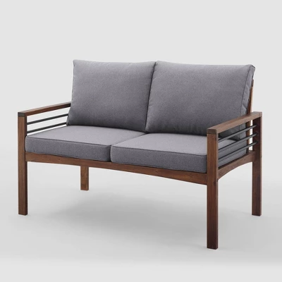 Saybrook Modern Metal And Wood Patio Loveseat - Gray/Dark Brown - Saracina Home 7 Saybrook Modern Metal And Wood Patio Loveseat - Gray/Dark Brown - Saracina Home - Image 5