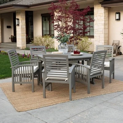 Ravenscroft 7pc Acacia Wood Patio Dining Set With Expandable Table Gray Wash - Saracina Home 5 Ravenscroft 7pc Acacia Wood Patio Dining Set With Expandable Table Gray Wash - Saracina Home - Image 3