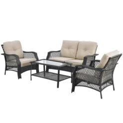 Costway 4PCS Patio Wicker Furniture Set Loveseat Sofa Coffee Table W/ Cushion 19 Costway 4PCS Patio Wicker Furniture Set Loveseat Sofa Coffee Table W/ Cushion -Sunnydaze Decor Store GUEST 88f01679 f707 4e96 9799 df8612e03cb1