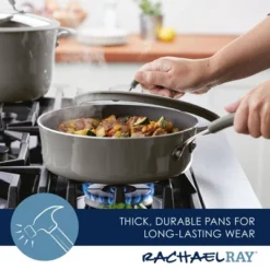 Rachael Ray Cook + Create Aluminum Nonstick Saute Pan With Lid 3qt Gray -Sunnydaze Decor Store GUEST 89052240 15ca 4891 8686 9ad5223c0d9b
