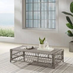 Thatcher Outdoor Rectangular Coffee Table Creme/Driftwood - Crosley -Sunnydaze Decor Store GUEST 8a814096 be8a 48af ba54 335f9e9e4883