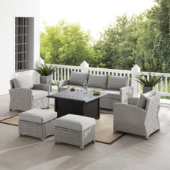 Bradenton 6pc Outdoor Wicker Sofa And Arm Chair Seating Set With Dante Fire Table And 2 Ottomans - Gray/Gray - Crosley -Sunnydaze Decor Store GUEST 8ae53278 fad2 43ad 9bd6 17079a4e9c5d