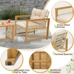 Costway 3PCS Patio PE Wicker Conversation Set Acacia Wood Frame WithSeat & Back Cushions -Sunnydaze Decor Store GUEST 8b7947dc d701 413b ad65 3d3bb00d52b4