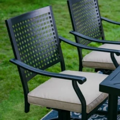 7pc Outdoor Dining Set With Steel Swivel Chairs & Large Rectangle Metal Table With Umbrella Hole - Black - Captiva Designs -Sunnydaze Decor Store GUEST 8c64e9fb 2652 42ba 8e67 4fd9b226eb45