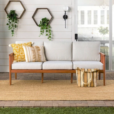 Saracina Home Modern Boho Eucalyptus Outdoor Spindle Sofa With Cushions 4 Saracina Home Modern Boho Eucalyptus Outdoor Spindle Sofa With Cushions - Image 2