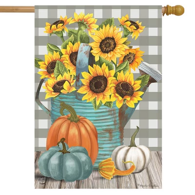 Sunflower Watering Can Fall House Flag Pumpkins Floral 28" X 40" Briarwood Lane 3 Sunflower Watering Can Fall House Flag Pumpkins Floral 28" X 40" Briarwood Lane