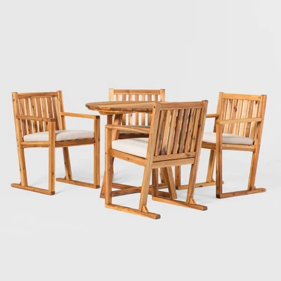 Saracina Home 5pc Modern Slatted Acacia Outdoor Dining Set With Round Table 8 Saracina Home 5pc Modern Slatted Acacia Outdoor Dining Set With Round Table - Image 6