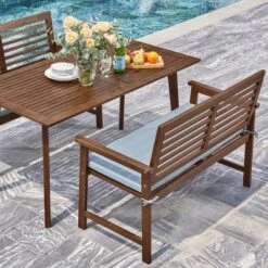 3pc Farmhouse Slatted Eucalyptus Wood Patio Dining Set With Benches - Vifah -Sunnydaze Decor Store GUEST 8e232af6 a6f7 4ae6 ac82 9d462aaead9b