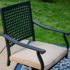 7pc Outdoor Dining Set With Steel Swivel Chairs & Large Rectangle Metal Table With Umbrella Hole - Black - Captiva Designs -Sunnydaze Decor Store GUEST 8e420e26 6e1d 4e9a ab01 63733eb80d46