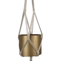 Macrame Hanging Planter With Gold Metal Planter Pot - Foreside Home & Garden