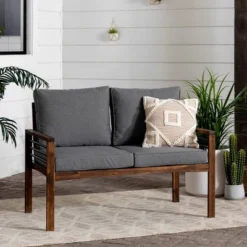 Saybrook Modern Metal And Wood Patio Loveseat - Gray/Dark Brown - Saracina Home