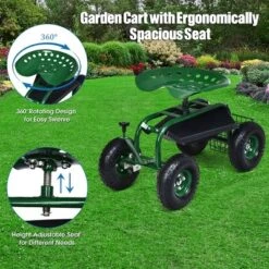Costway Garden Cart Rolling Work Seat W/ Tool Tray Basket Green -Sunnydaze Decor Store GUEST 906d408a 9a10 4de6 99dc 5cd307798895