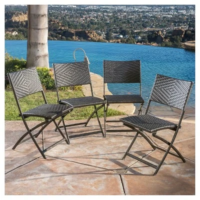 El Paso Set Of 4 Wicker Patio Folding Chairs - Brown - Christopher Knight Home 3 El Paso Set Of 4 Wicker Patio Folding Chairs - Brown - Christopher Knight Home